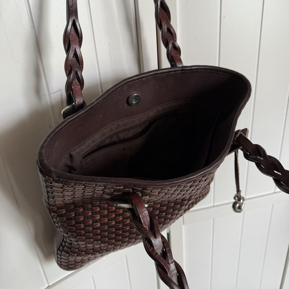 Brighton Brown Leather Basket Weave Design‎ Tote Handbag Purse Vintage - Picture 4 of 13